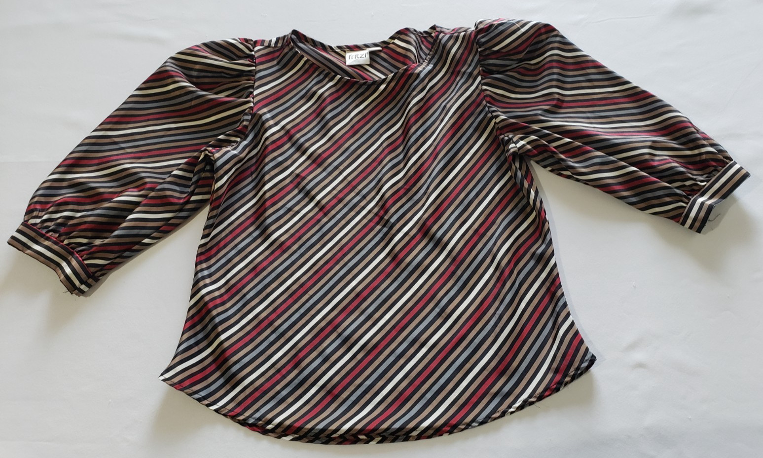 Fritzi Ladies Blouse Striped Size M Multicolor Polyester 3/4 sleeve Vintage
