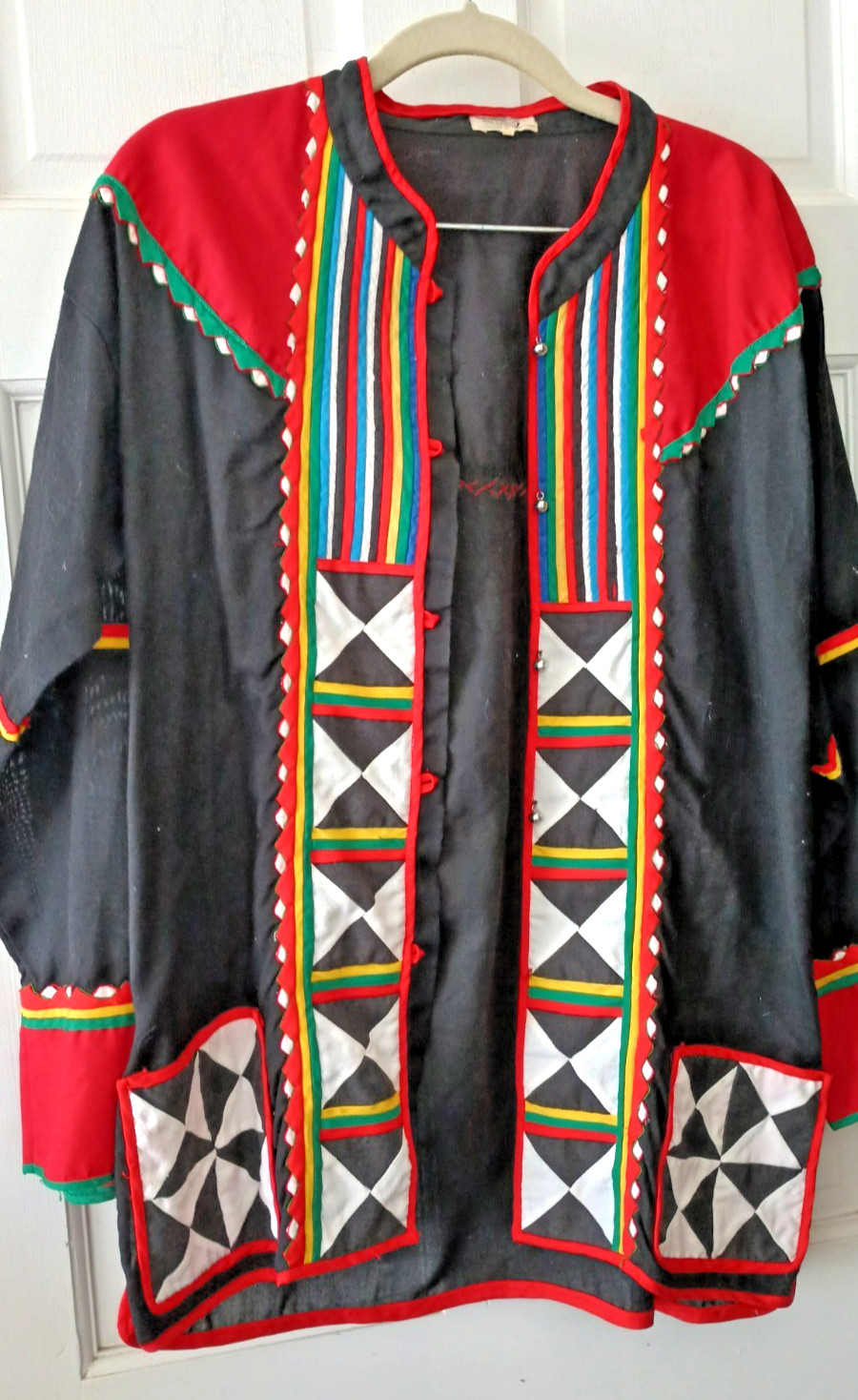 Vtg 70’s Asian Folk Art Jacket Bold Colorful Pattern John Fowler Style Thailand