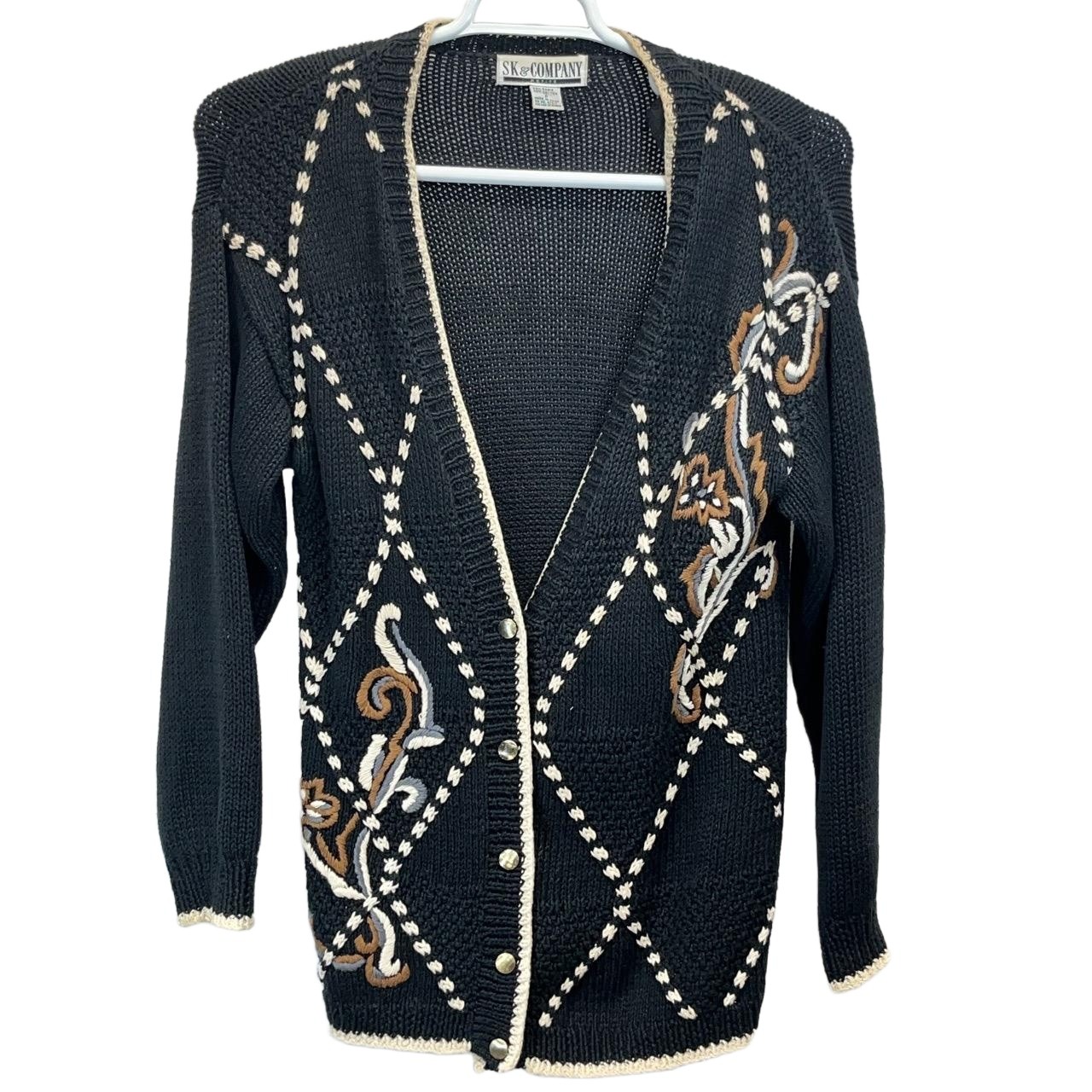 Vintage SK & Company Women&rsquo;s Multicolor Cotton Blend Embroidered Cardigan Size P