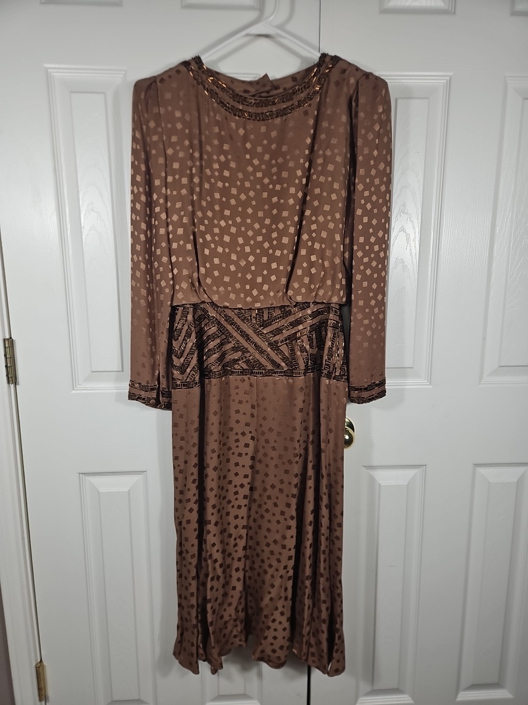 D&rsquo;ore Dynasty 100% Silk Hand Beaded Party Frock L Vintage 80s Glam Costume Gala
