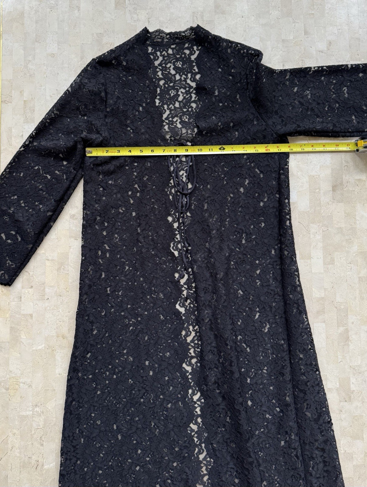 VTG Black Lace Robe Lingerie Miss Elaine Duster Union Made USA Whimsigoth S/M