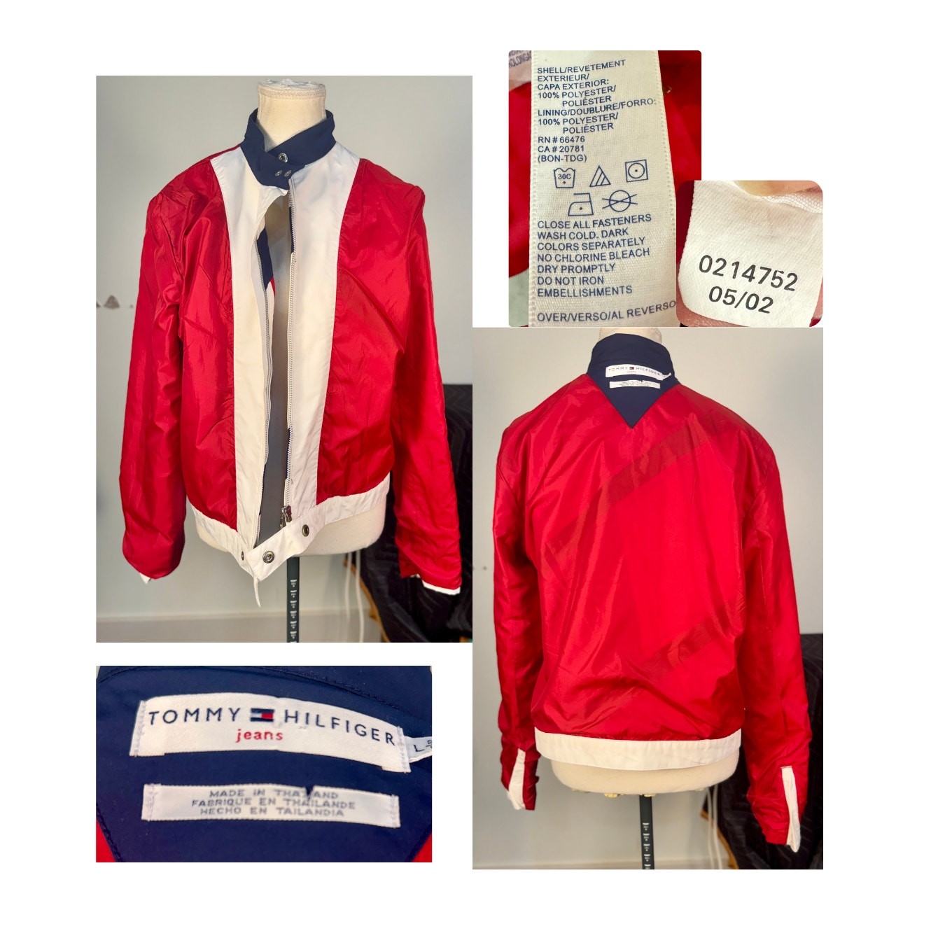 Vintage 2002 Tommy Jeans Red White Blue Full Zip Snap Strap Moto Biker Jacket L