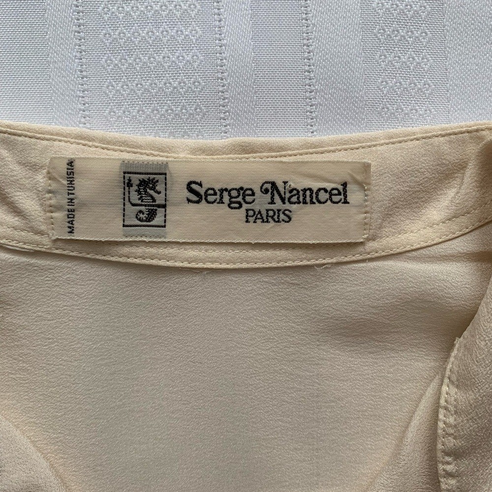 Vintage Serge Nancel Paris Ivory Embroidered Silk-Feel Blouse