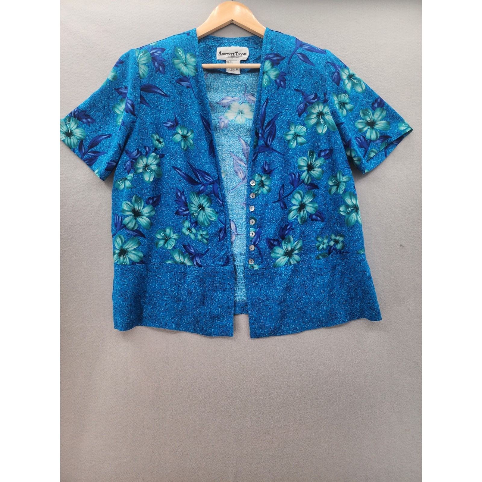 Another Thyme Vintage 90s Tropical Floral Blue Maxi Dress & Jacket Set Size 16
