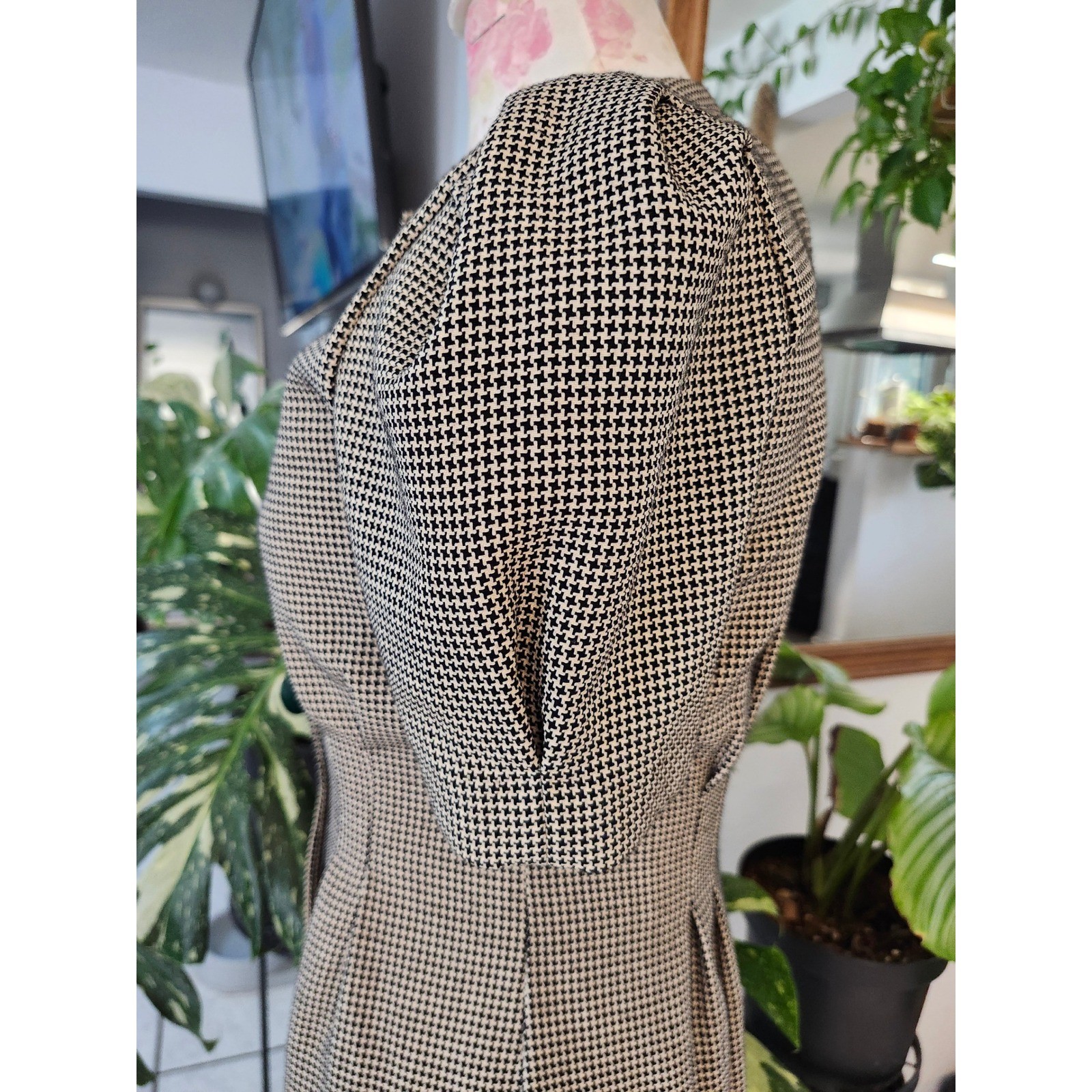 Vintage Jessica Howard Houndstooth Dress Petite Sz. 4 Black White 80s 90s Career