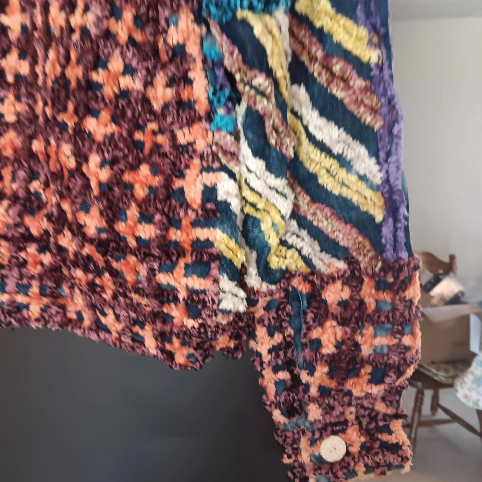Vintage Chenille Patchwork Boho Jacket Women’s SZ S Art To Wear Sandy Starkman
