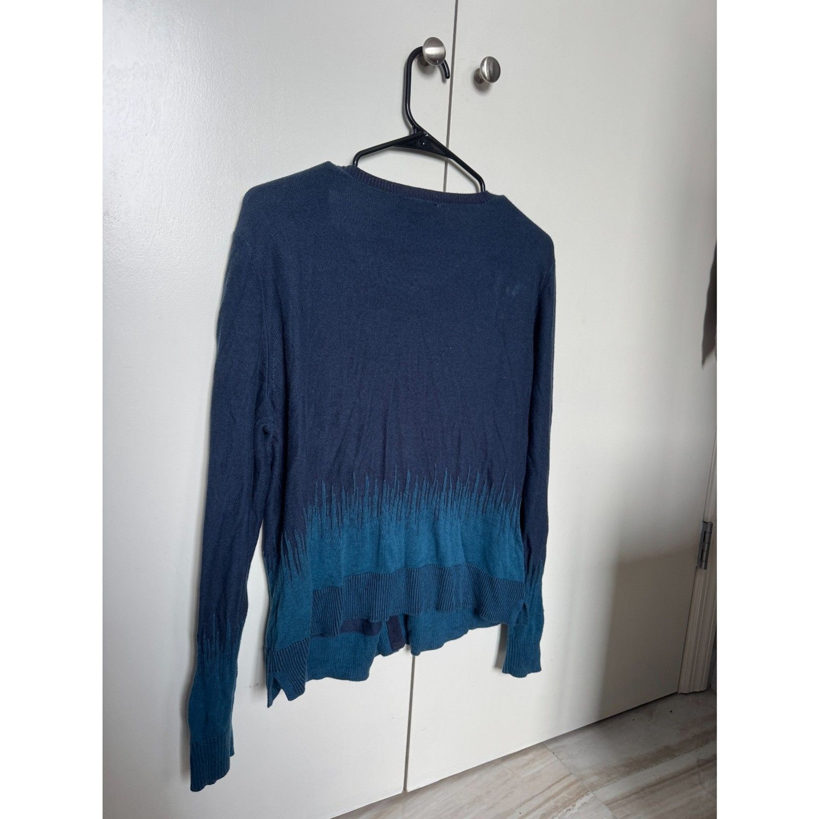 Vintage Halston Turquoise/Blue Embroidered Button Up Cardigan Sz M Cotton
