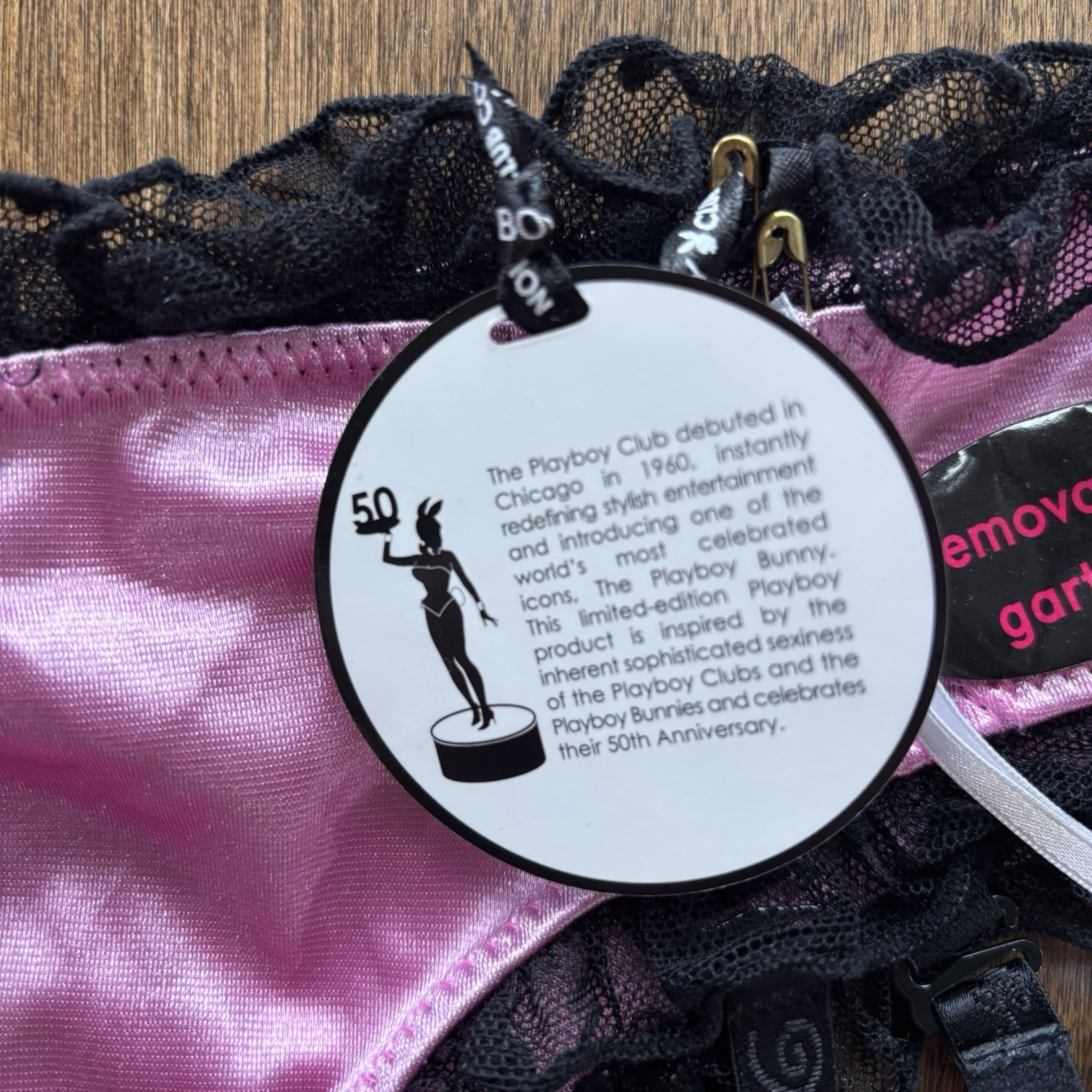 Vtg Playboy Playmate Second Skin & Lace Removable Garters Panty Large Pink NWT