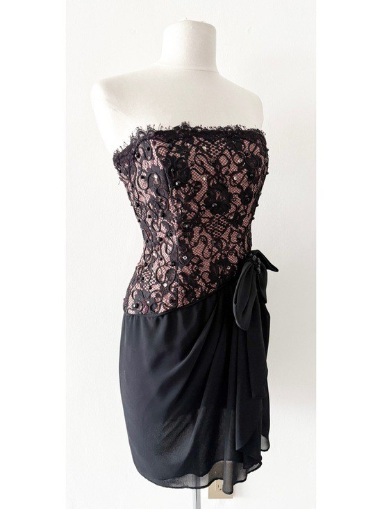 Vintage AJ Bari 80s 90s Lace Strapless Party Cocktail Dress