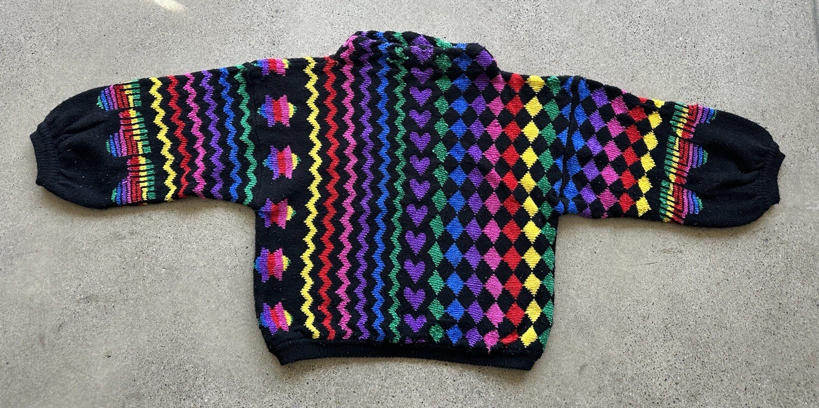 Vintage Fabe Acrylic Rainbow Abstract Geometric Color Block Neon Sweater Size M