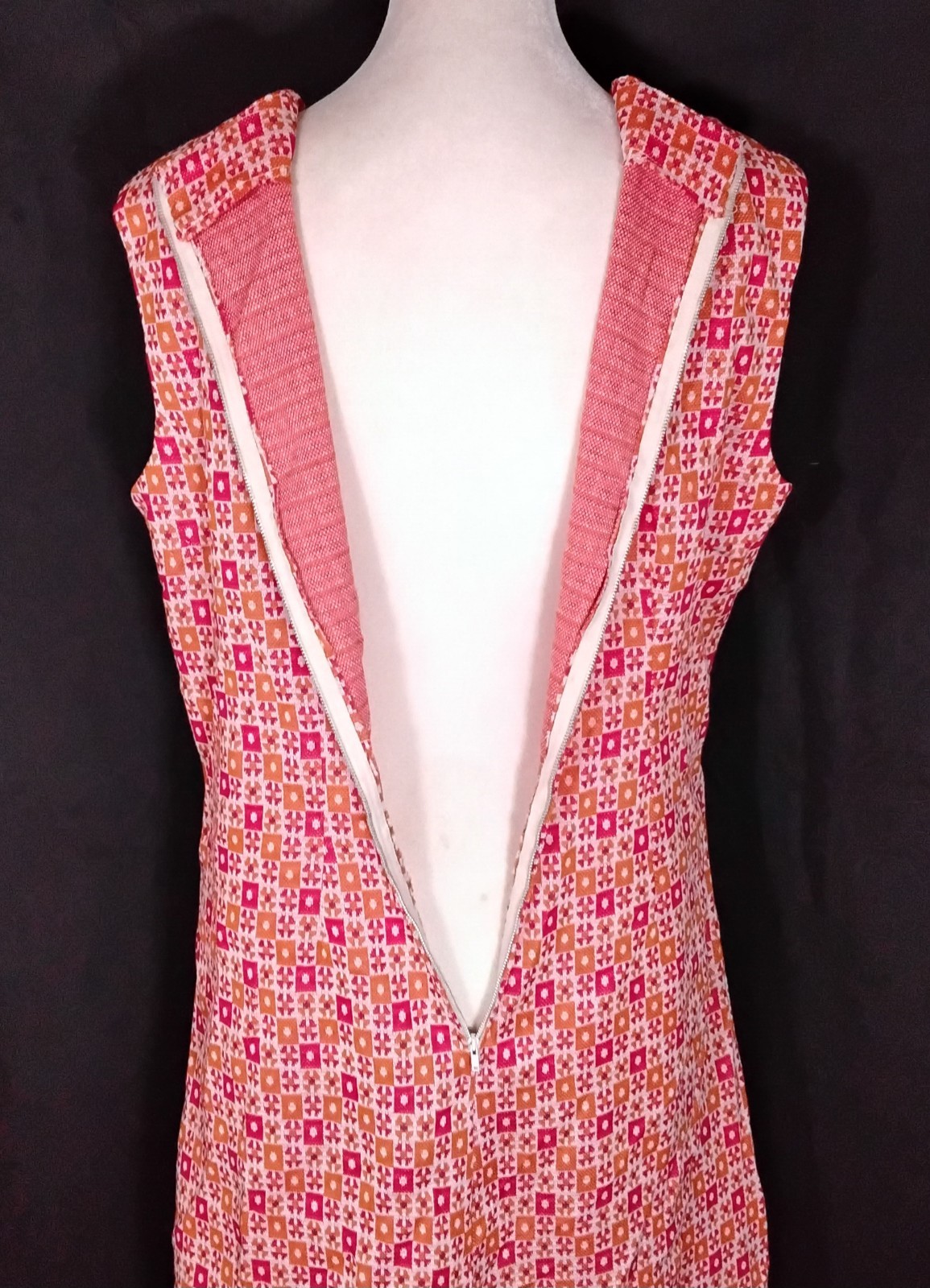 Vintage 70s Unbranded Orange Shift Midi V Neck Dress And Jacket Sz M/L USA