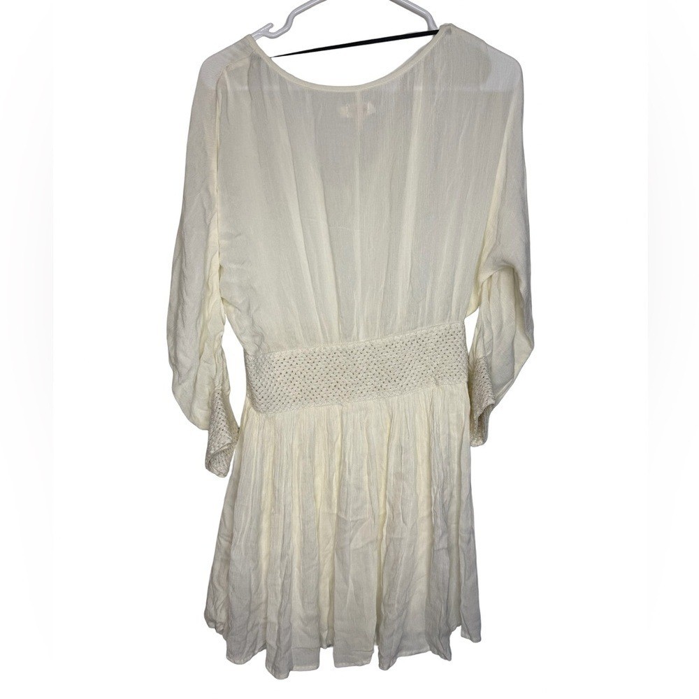 ✨🤍 Volcom Ivory Boho Smocked Waist Peasant Mini Dress Size M 🤍✨