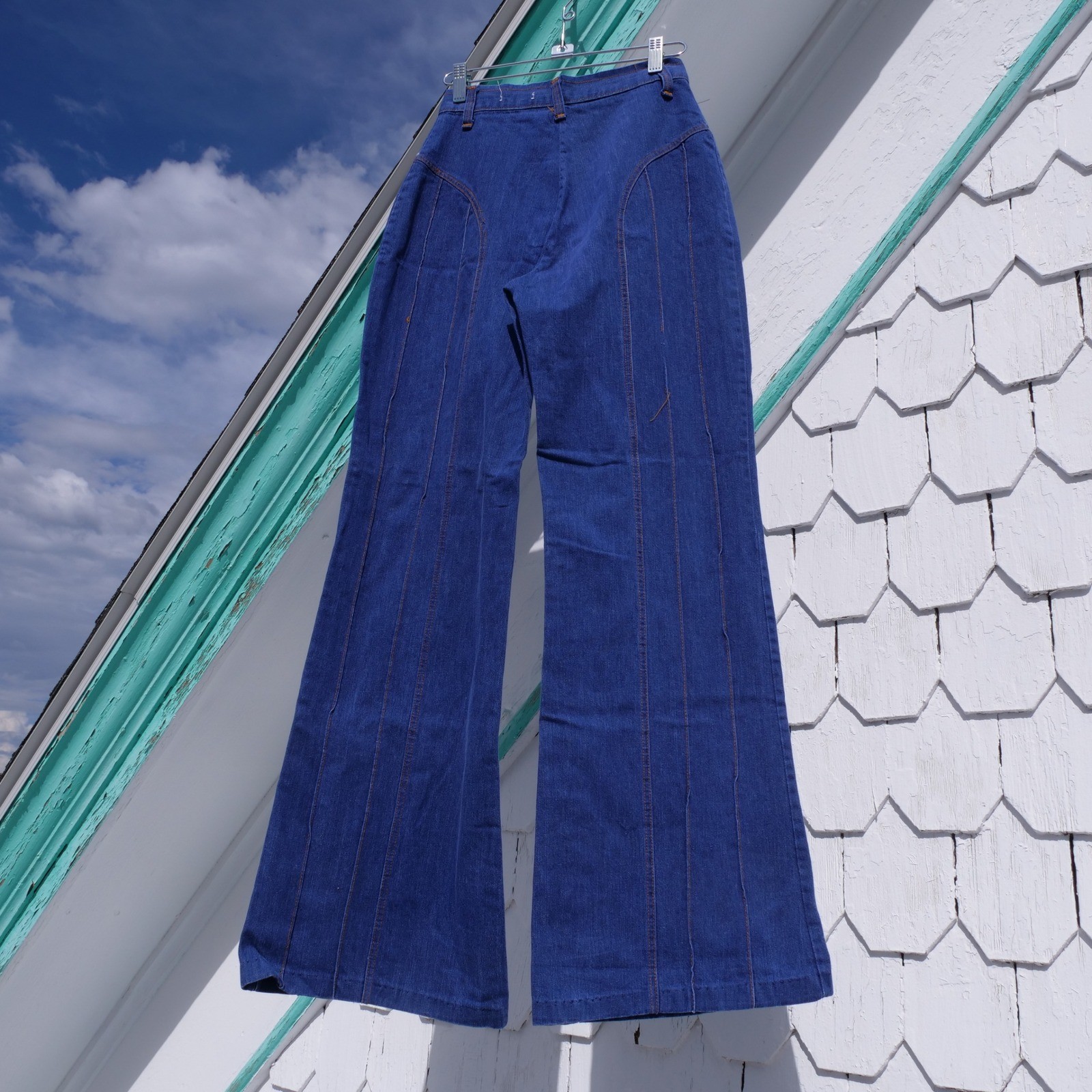 AMAZING RARE True vintage 1970s 100% cotton denim high rise bell bottom jeans