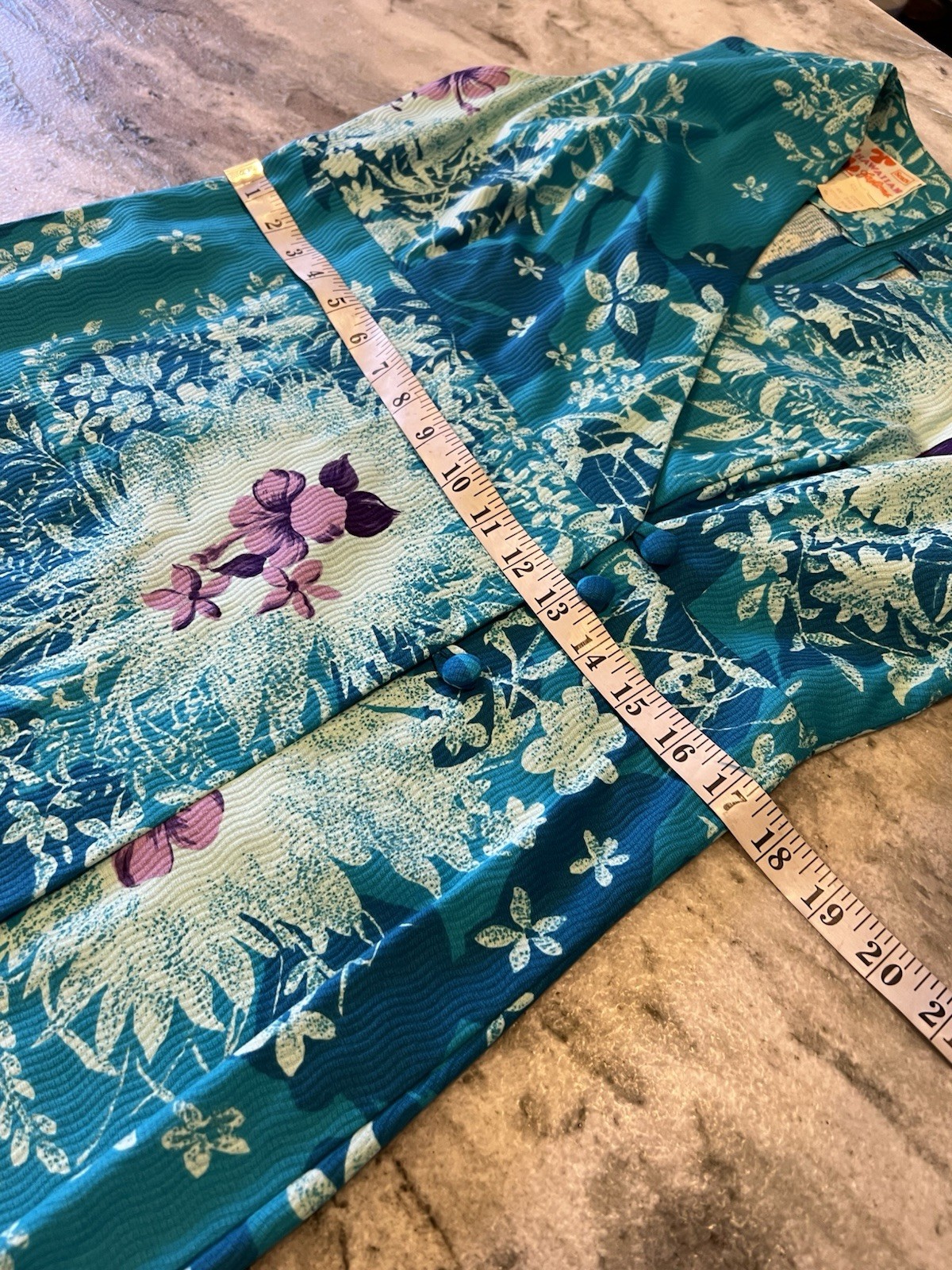 VTG Sears Hawaiian Fashions Maxi Dress Blue Floral Tiki Textured VTG Size 16
