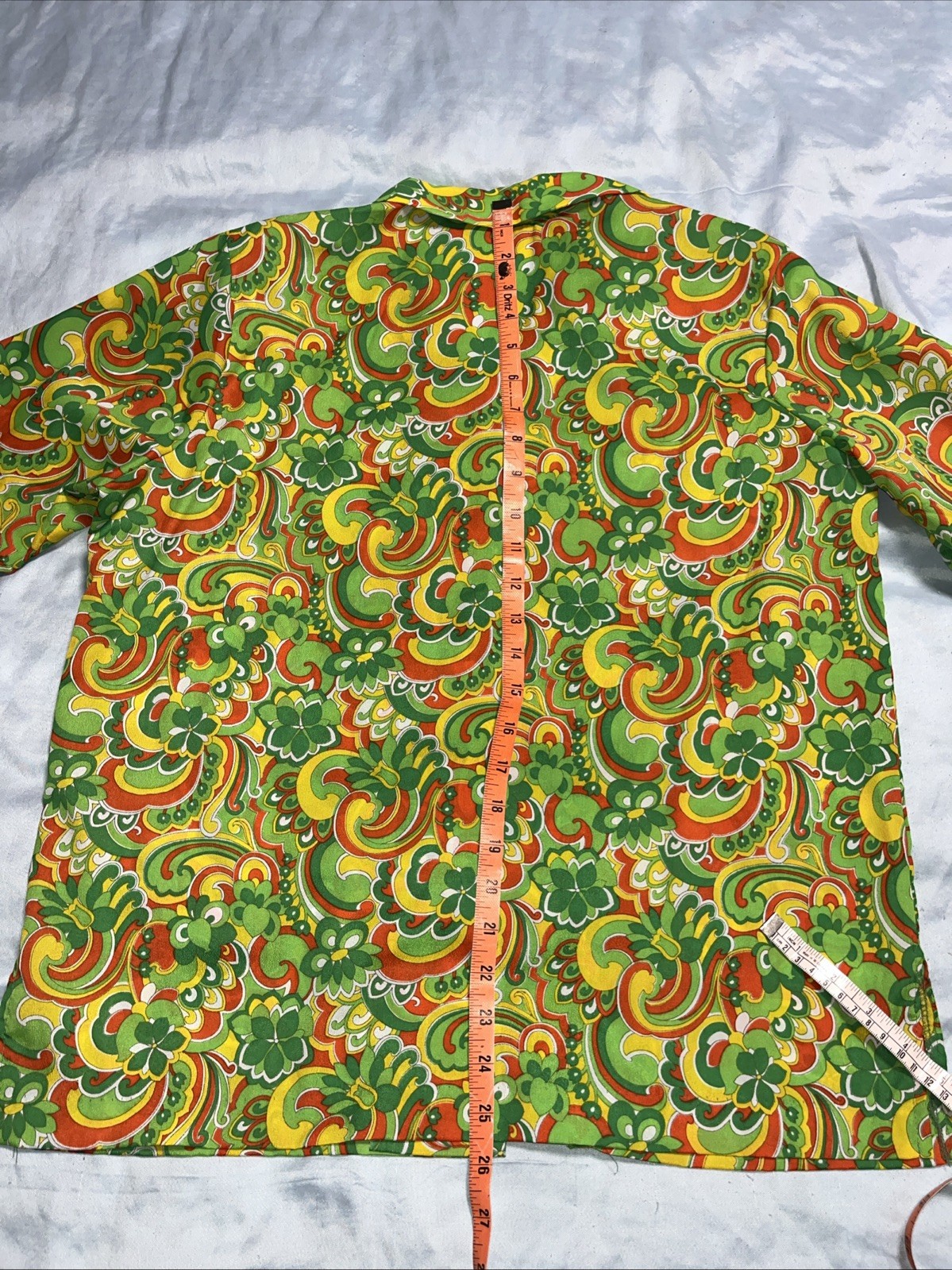 Vintage Bright Green Yellow Red Mod Flower Power Poly Long Sleeve Womens Shirt
