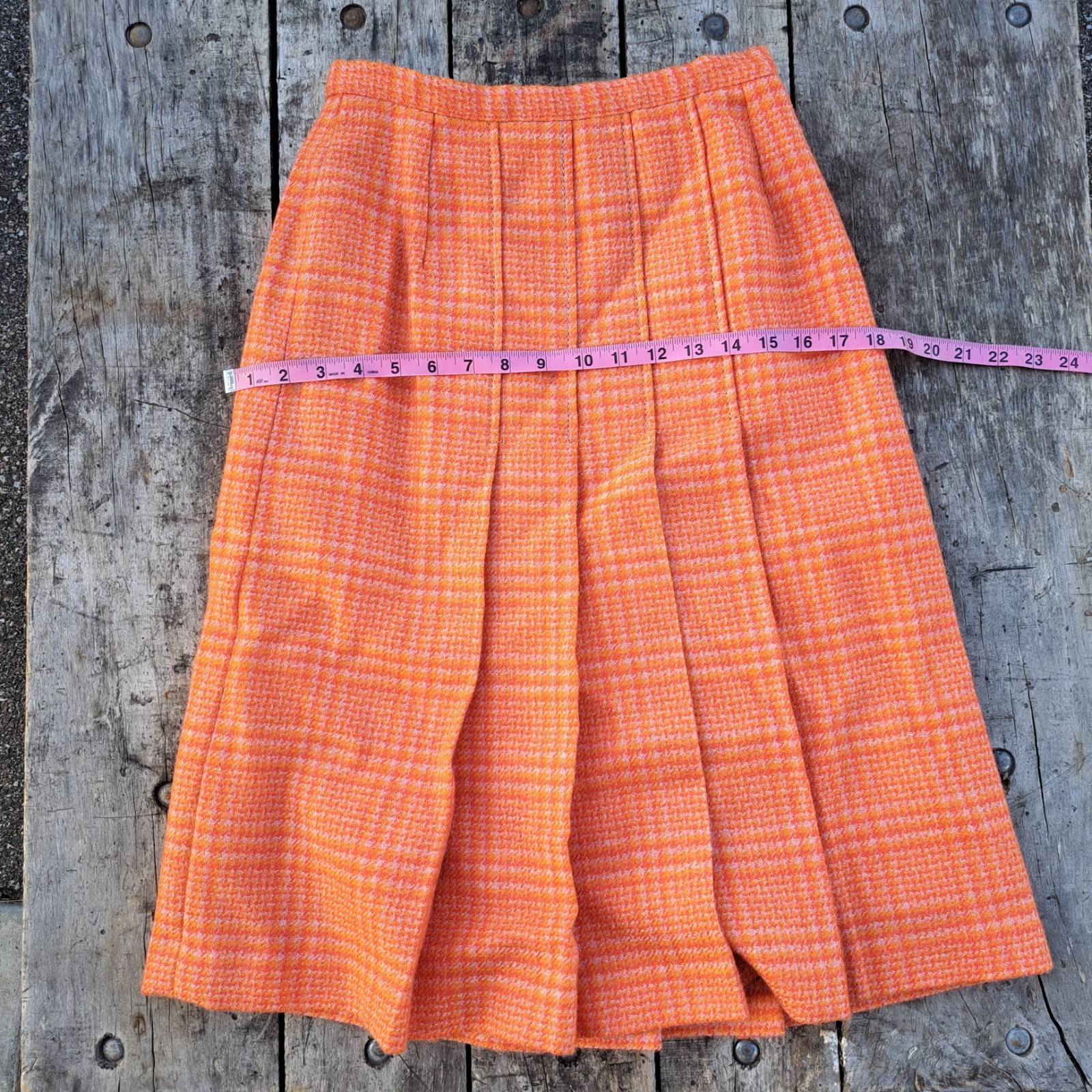 Vintage Wool Pleated Orange Preppy School Girl Skirt Size 0/2 XS 1950&rsquo;s 60&rsquo;s