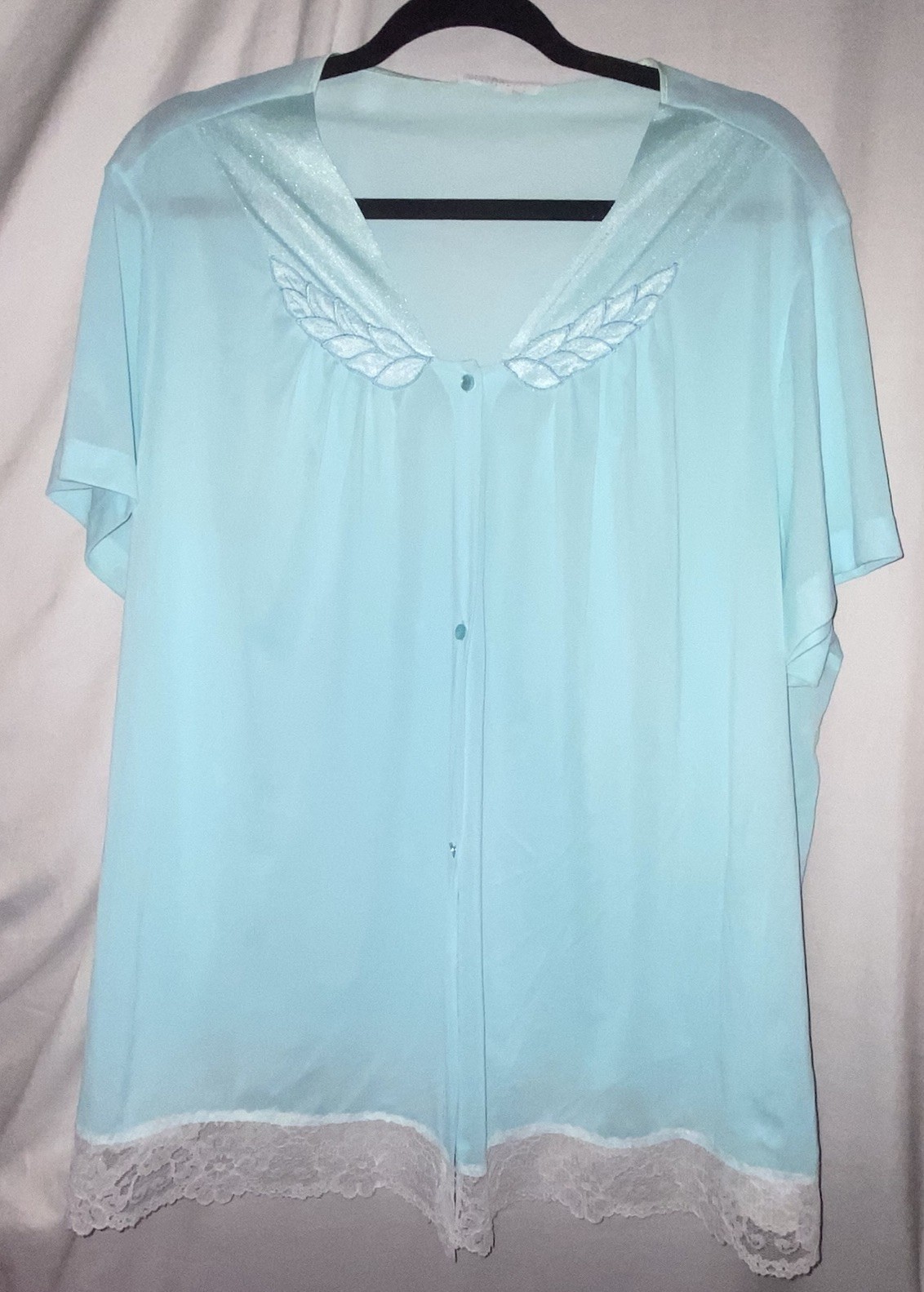 Vintage Vassarette Bed Jacket Nightgown Aqua Blue Lace Trim Made USA XXXL 3XL