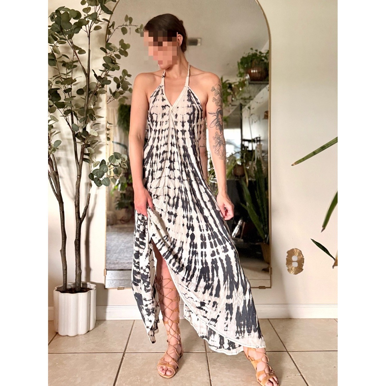 Vintage Y2K Tie Dye Backless Handkerchief Hem Maxi Dress Boho Festival