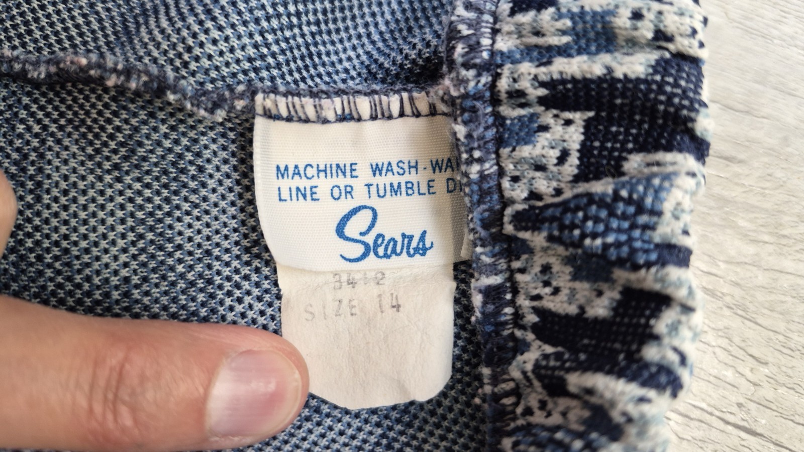 Vintage 60&rsquo;s SEARS Double Knit Blue Houndstooth Bell Bottoms Pants – Size M
