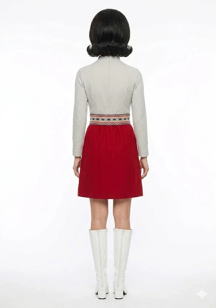 Lanz Vintage 60s Nancy Sinatra GoGo Mod Long Sleeve Mock Neck Belted Dress 13
