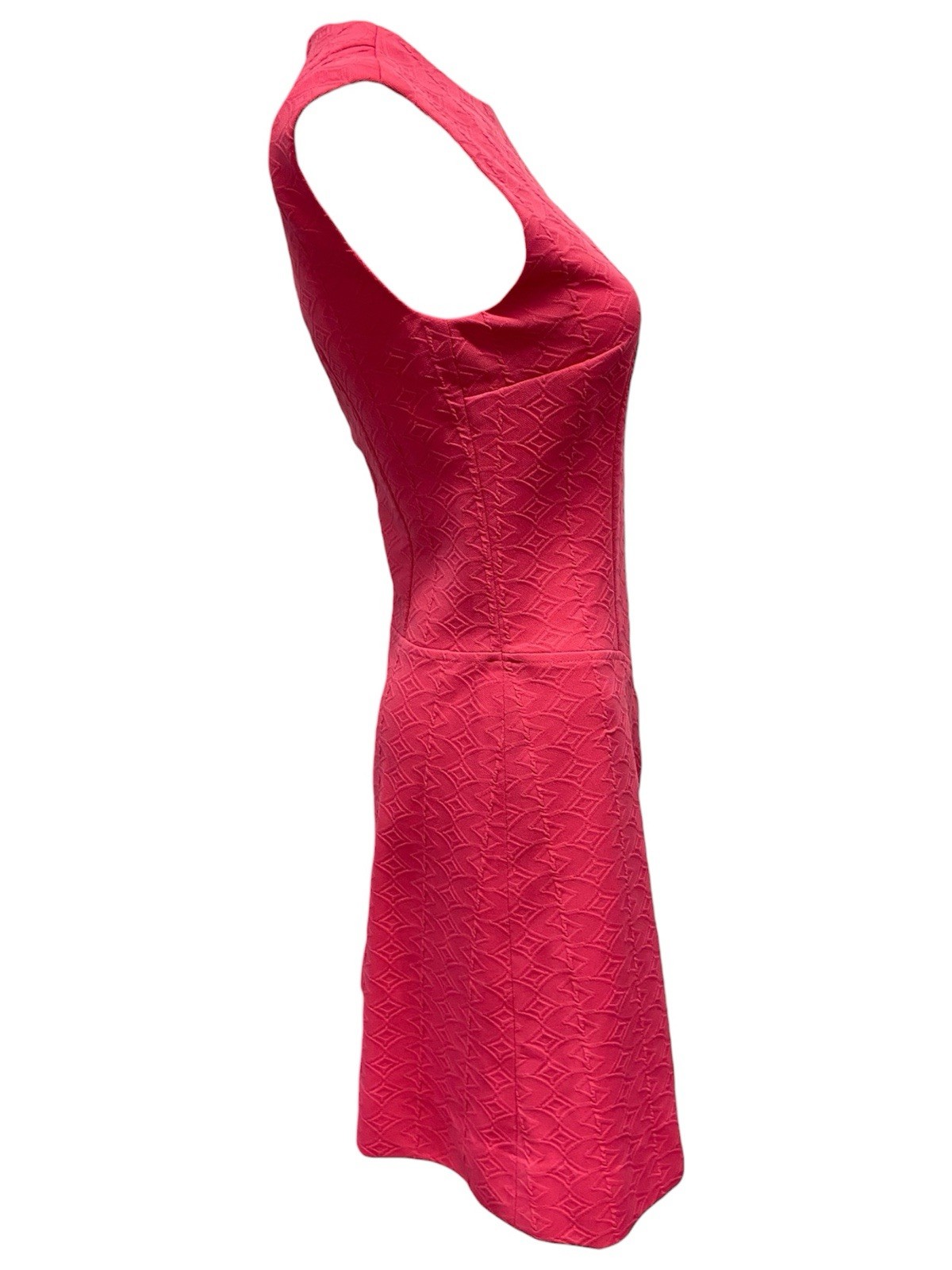 VTG 60s Geometric Sleeveless Open Front Tunic Top Hot Pink Mod Disco Womens S/M