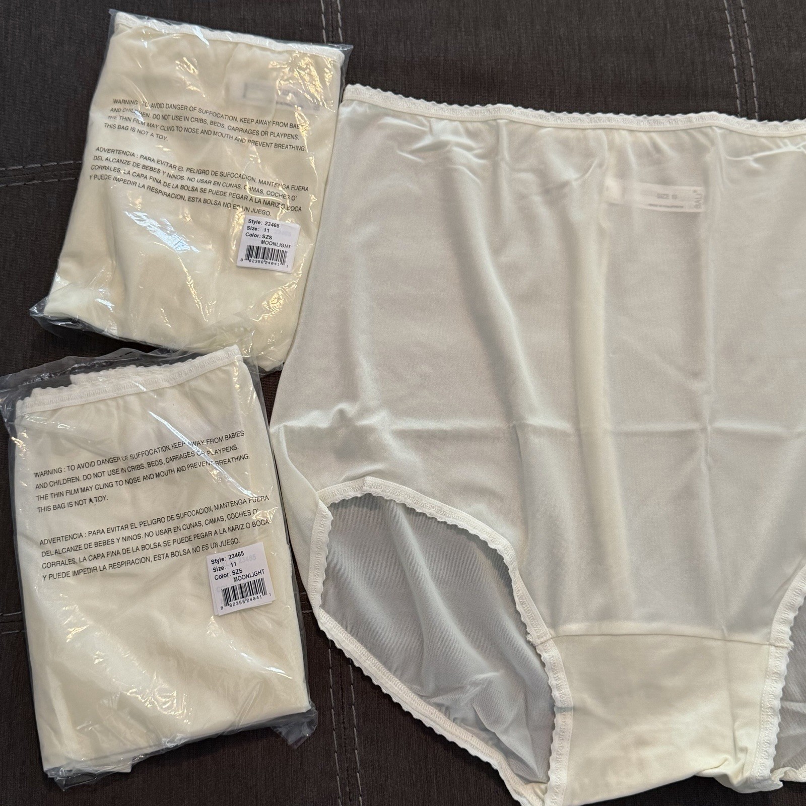 3 Pair Vintage Bali 23465 Moonlight Nylon Satin Full Cut Brief Panties Size 11