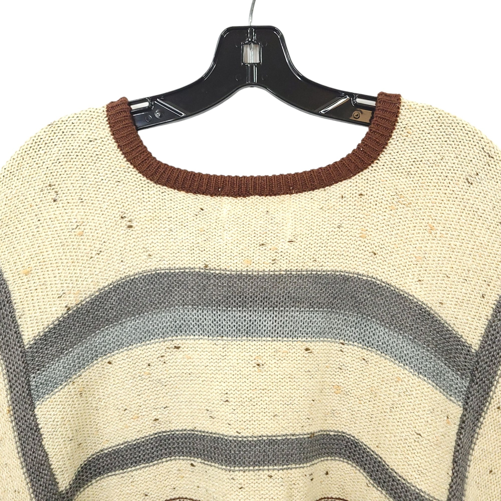 Beldoch Popper Wool Blend Poncho S Shawl Cape Striped Beige Blue Gray Vintage
