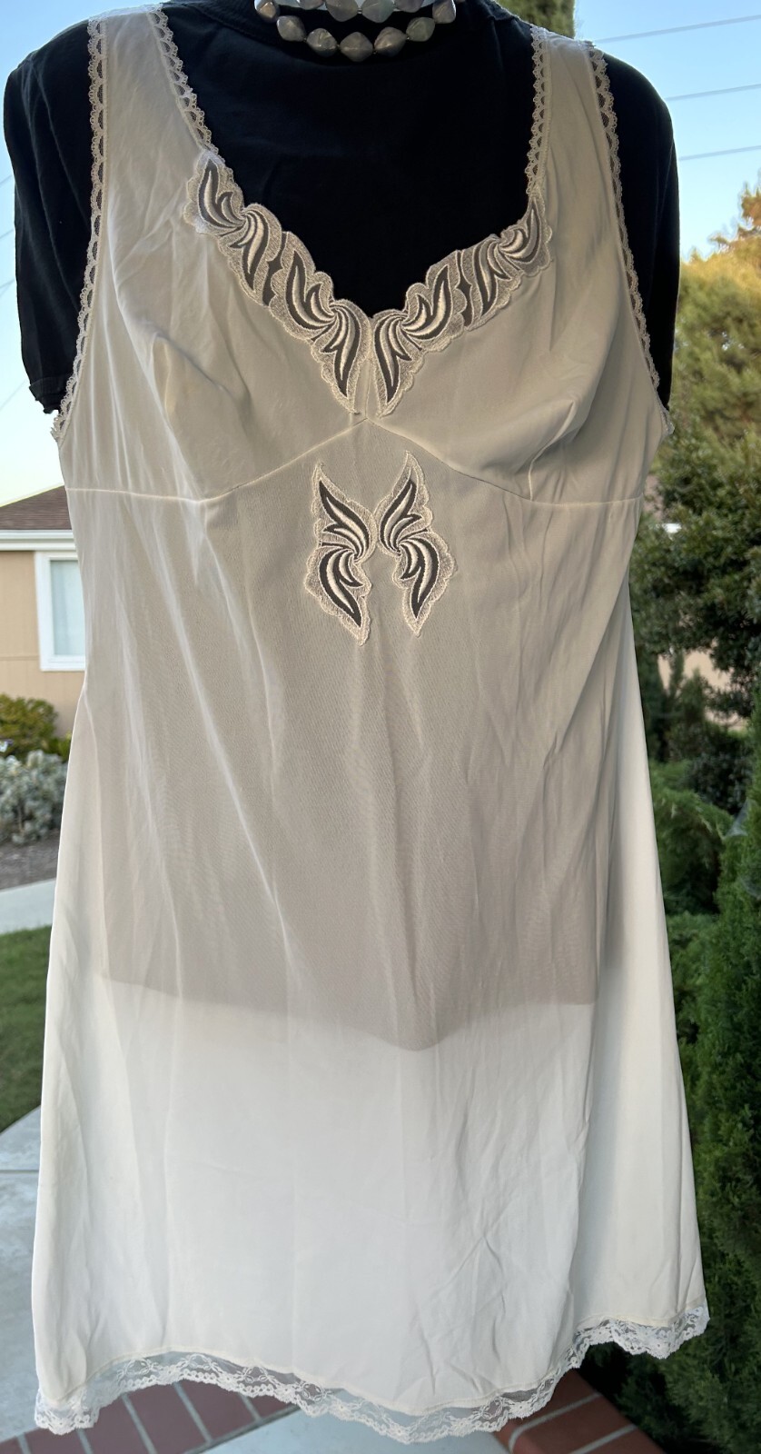 NEW Vintage Italy~Soft Nylon Tricot~Lace~Full Slip~Night Dress~sz 5~Bust 20&Prime;Mint