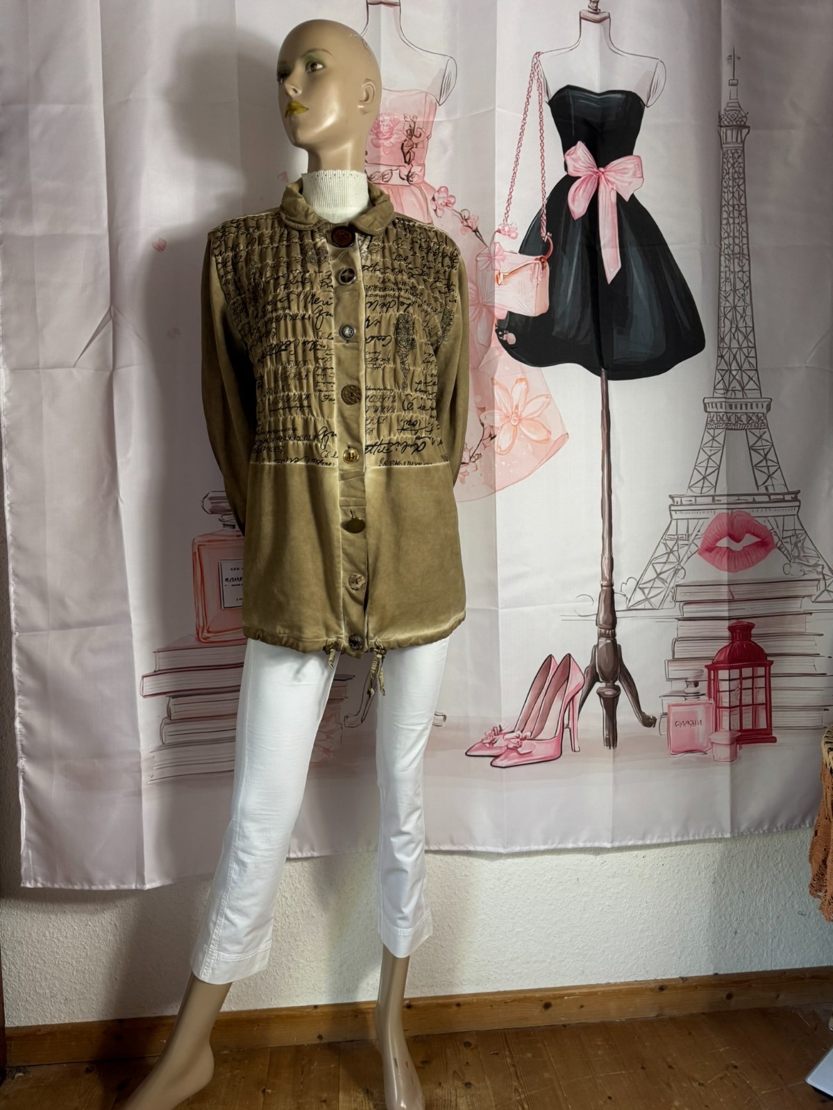 Bottega Designer Sweat Jacket Made in Italy Art to Wear Script Print Size 44 46