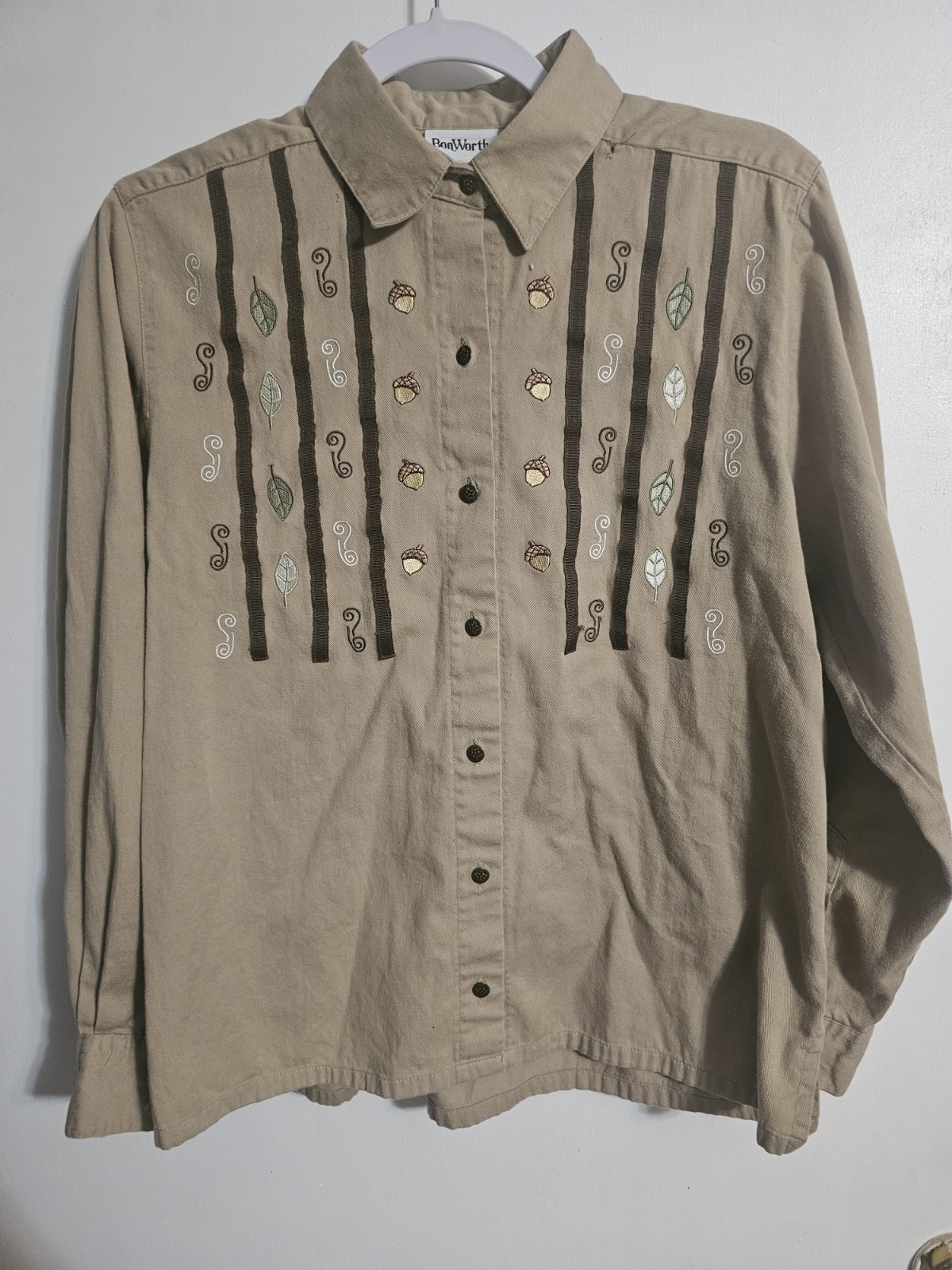 Vintage BonWorth Button-up Shirt Women’s M Embroidered 1990s Fall Grannycore