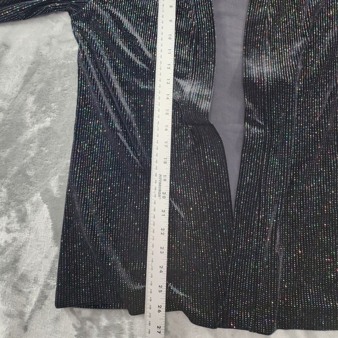 Vintage 90s Graff Jacket Womens S Black Rainbow Glitter Velvet Open Front Formal