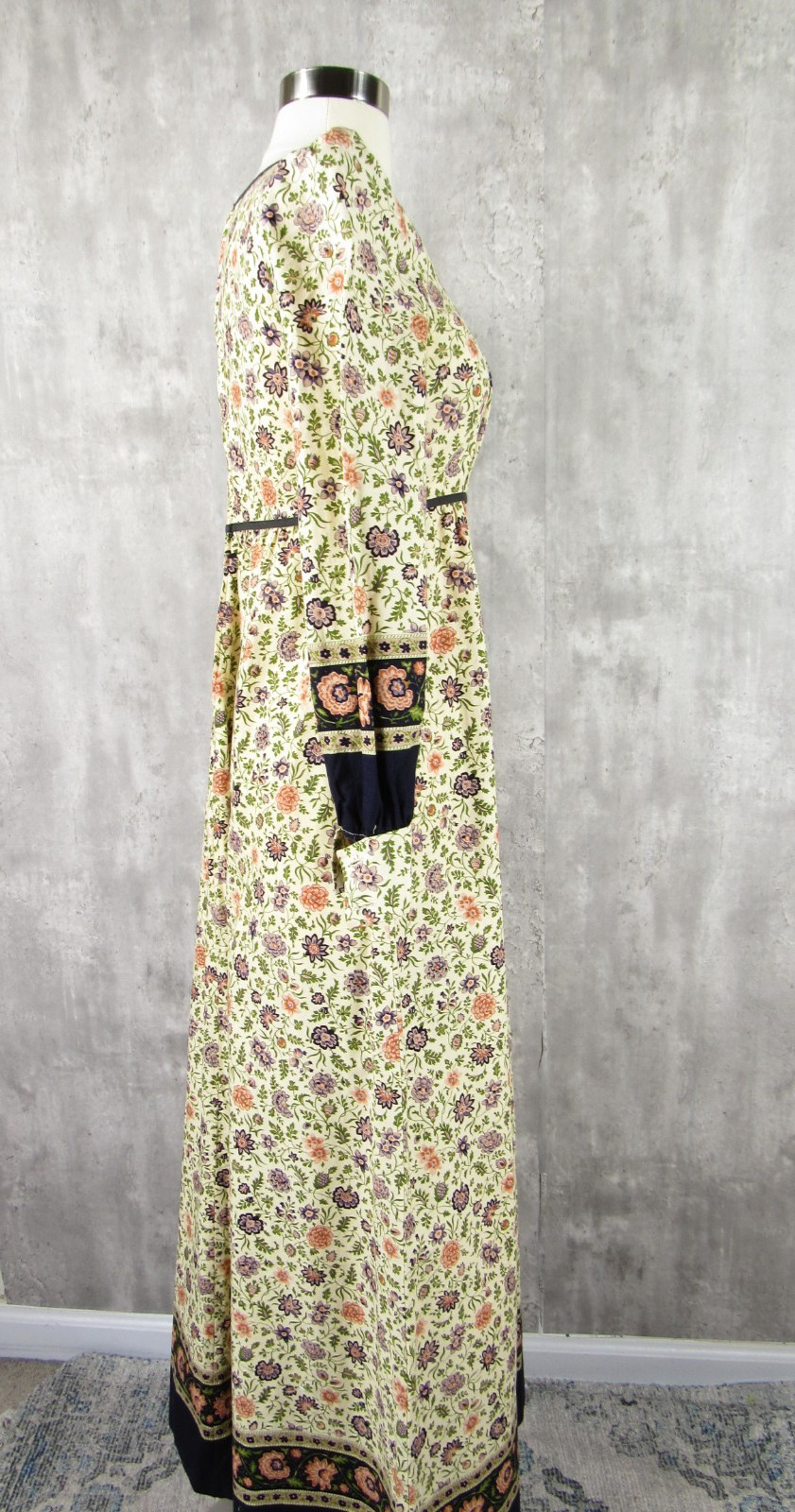 Vintage 70s Racell Denmark Cotton Prairie Folk Maxi Hippie Boho Dress Small S