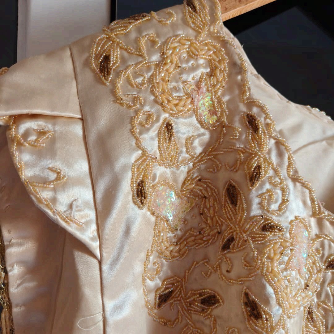 Vintage Algerian Constantine Chemsa Gandoura Gold Embroidered Dress Used