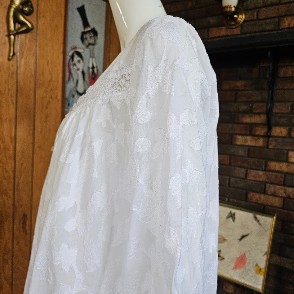Vintage 90s White Lawn Cotton Queen Annes lace Peignoir Babydoll w/ Robe M/L/XL