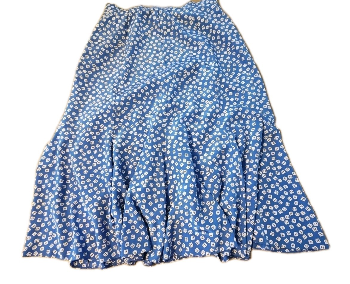 VTG Dereta SIZE 16 Blue White Lined Polyester Flowy Panel Midi Skirt