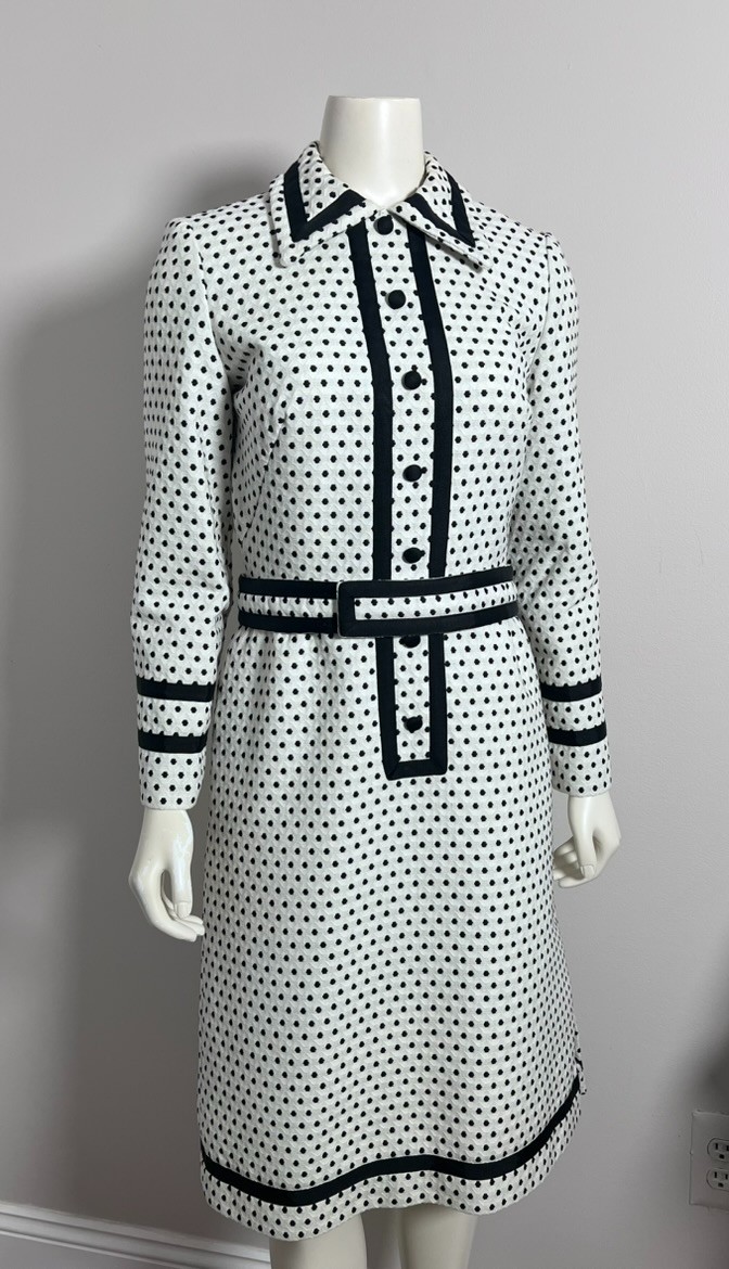 Vintage 1960s Custom Made Polka Dot Dress with Belt – Mod Jackie O Style