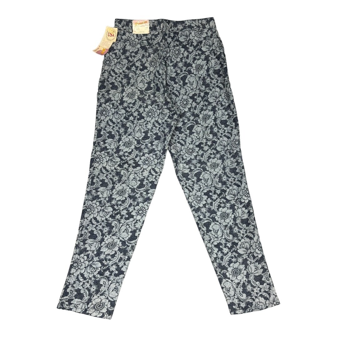 Vintage PIZZAZZ Women&rsquo;s All Over Lace Print Blue Denim PANTS 15/16 DEAD STOCK