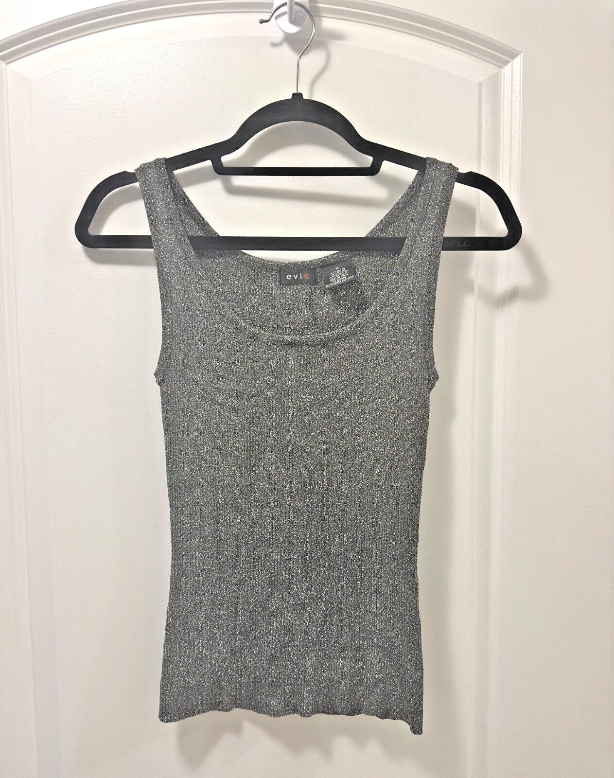Vintage Evie Metalic Gray Knit Tank Size M, Stretches