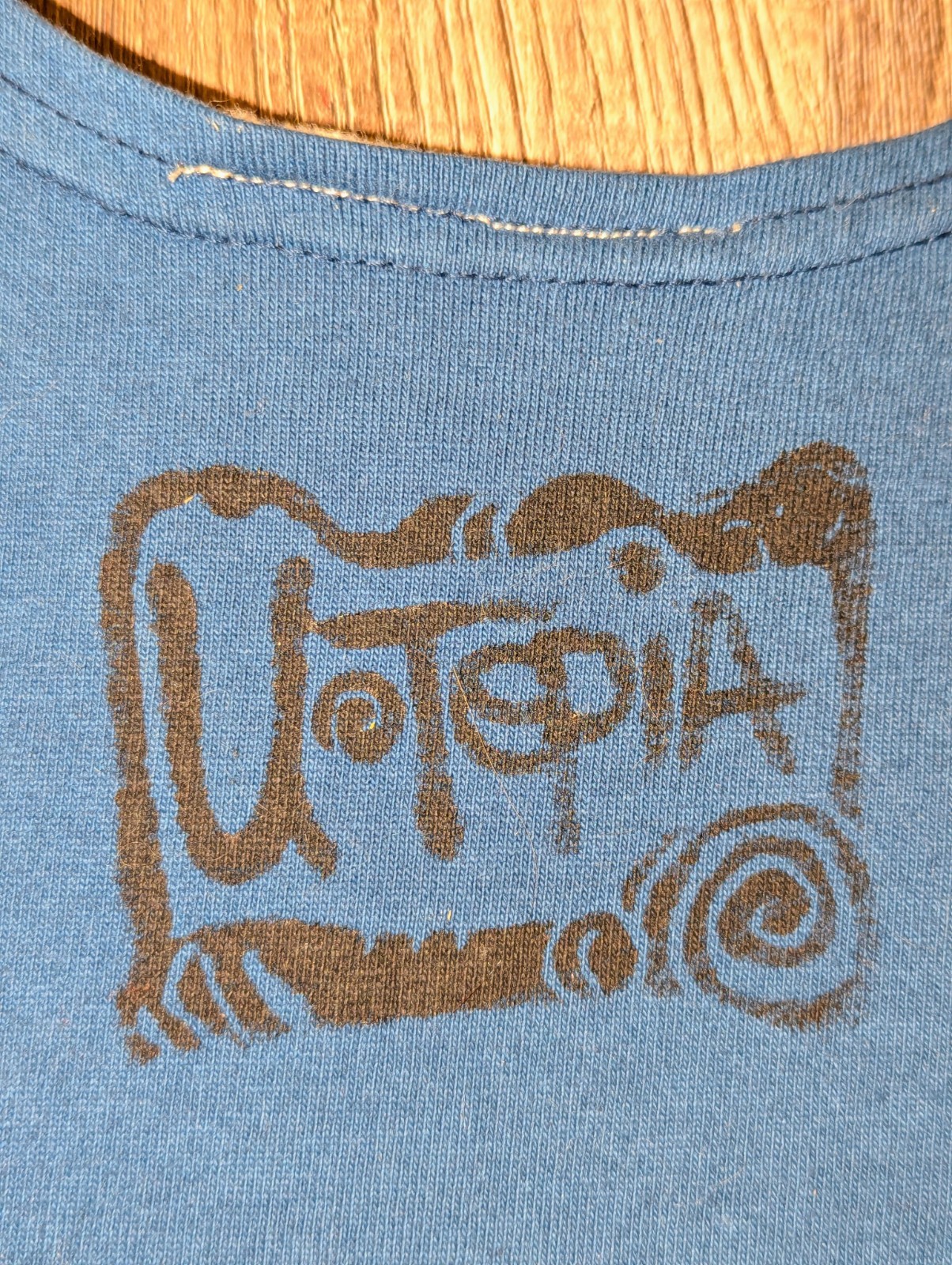 Vintage 90s UTOPIA Hand Block Printed Cotton Tank Dress L/XL Boho Art To Wear