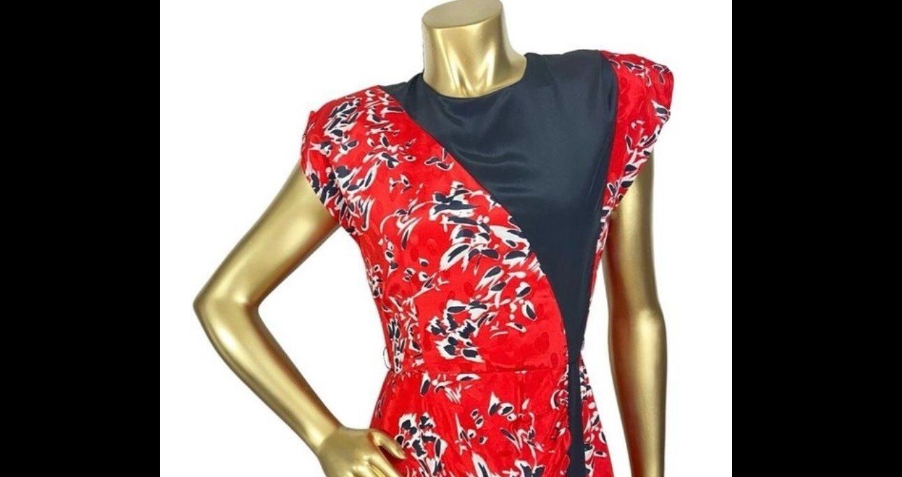STUNNINGLY BOLD & UNIQUE A LA CARTE VINTAGE DRESS SZ 11 12 RED WHITE & BLUE