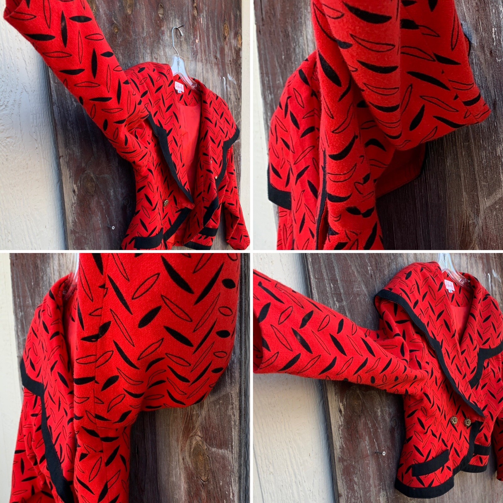 Vintage Rafaella Petites Blazer Jacket Red Black Geometric 80s 1980s Size 9