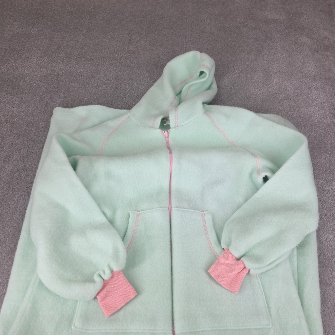 Vtg Medium Zip Pockets Robe/HouseCoat Sears Mint Green Fleece Hooded Pj&rsquo;s Soft