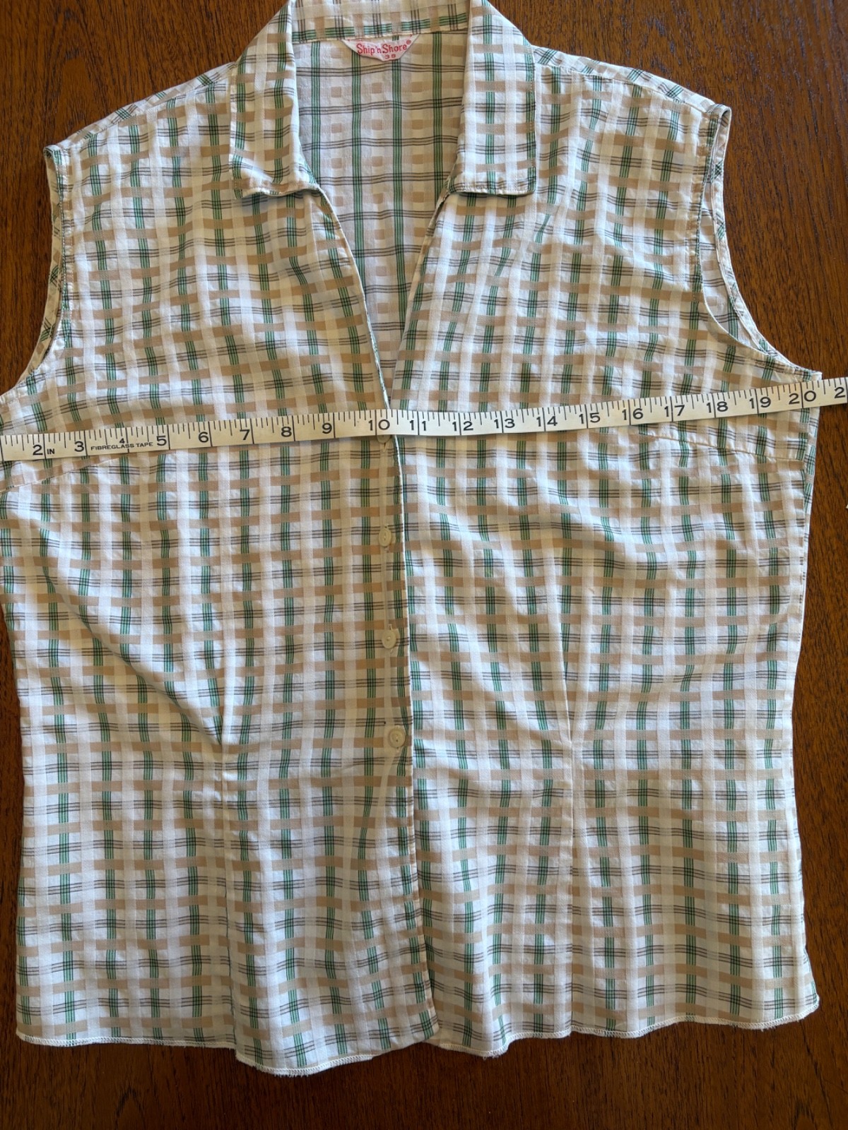 Vintage 60s Ship n Shore Thin Cotton Button down sleeveless M/L Top White &Green
