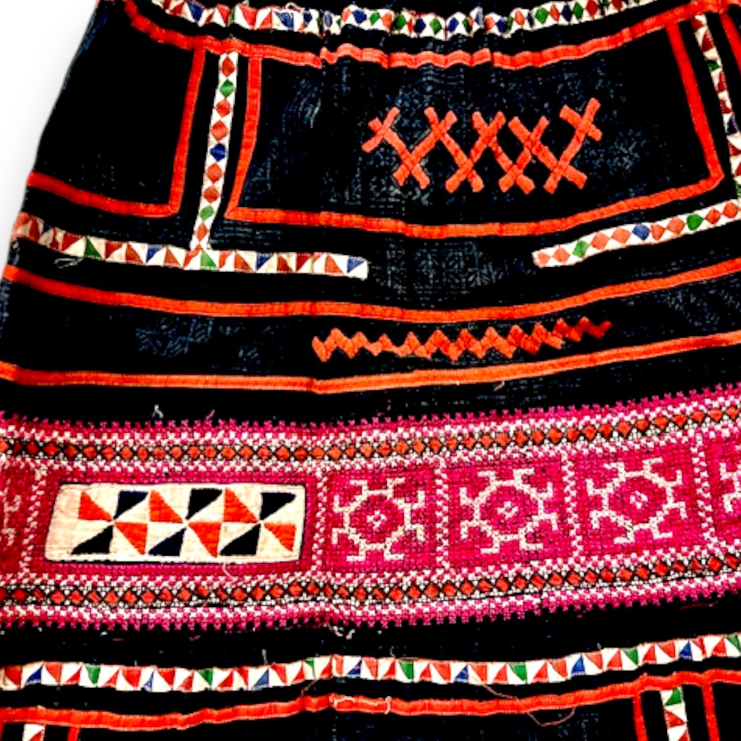 Handcrafted Vintage Embroidered & Applique Vietnamese Hills Hmong Tribal Skirt