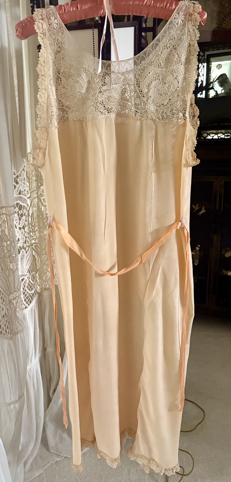 1930&rsquo;s Slip Flapper Dress, Adorned with Wonderful Lace and Flowers