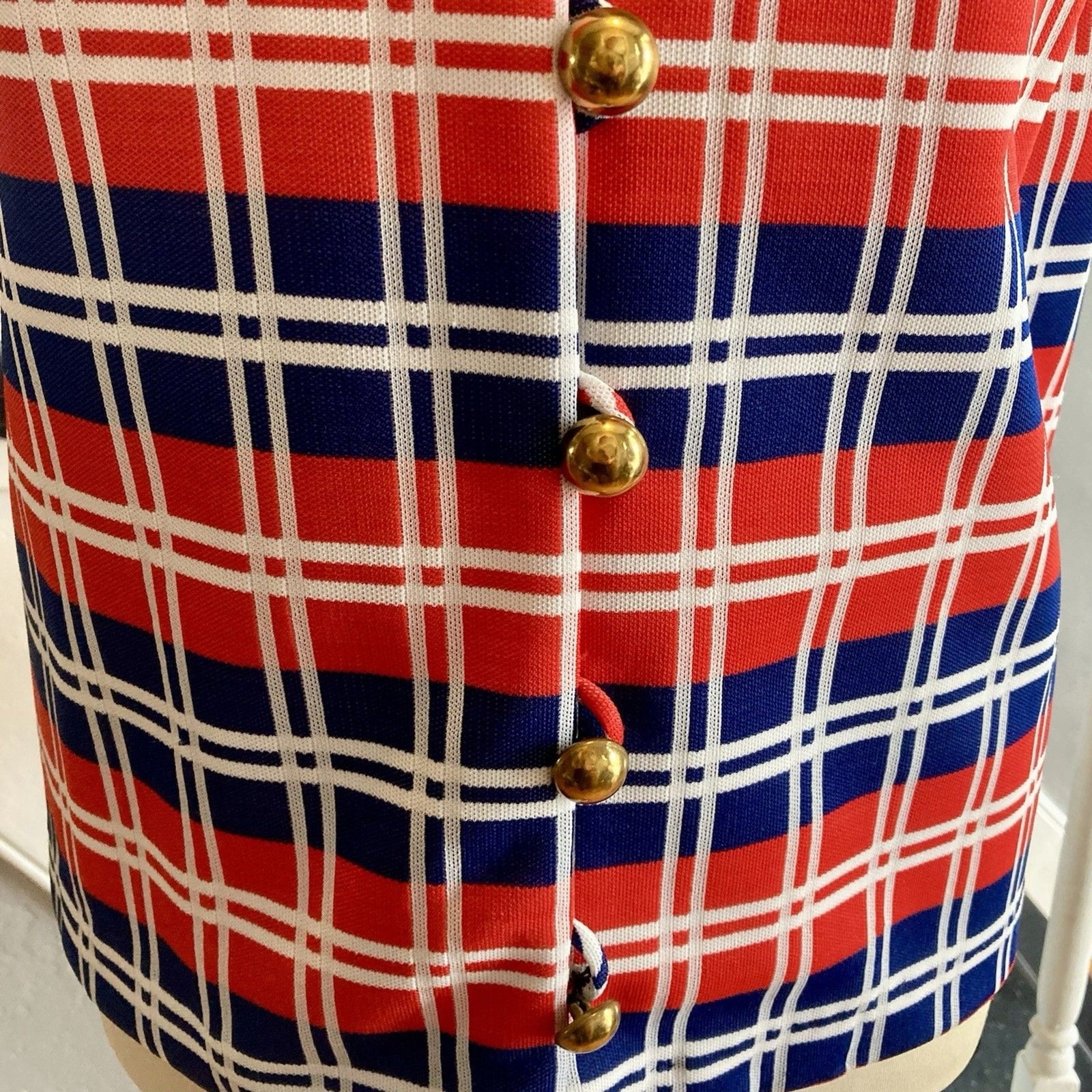 1970s Red White Blue Navy Plaid Jacket 1976 Mod Bicentennial Wear To Work Disco