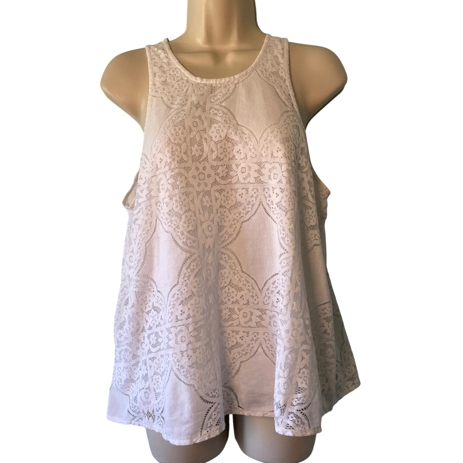 VTG Hollister Women&rsquo;s Lace Overlay Tank Top Large White Lined Y2K Coquette FLAW