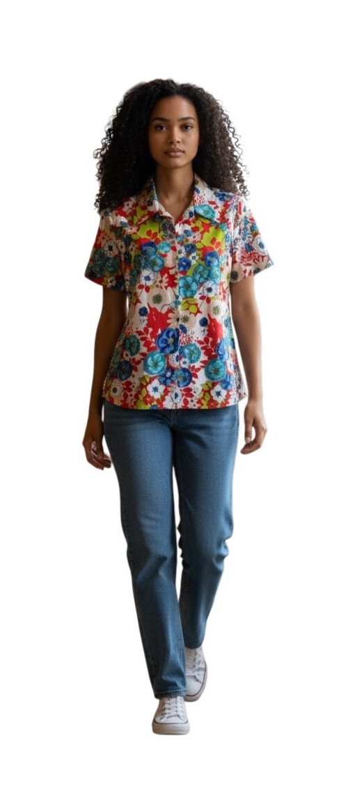 Vintage Lanie J. Styled In California Shirt Floral Hawaiian Mod Retro 60s Medium
