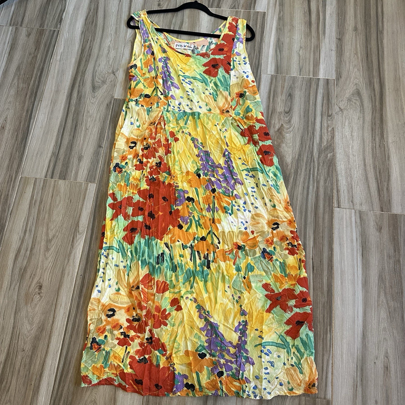 VTG Jams World Maxi Dress Size XL Multi- Colored hawaiian Print Pockets Beach