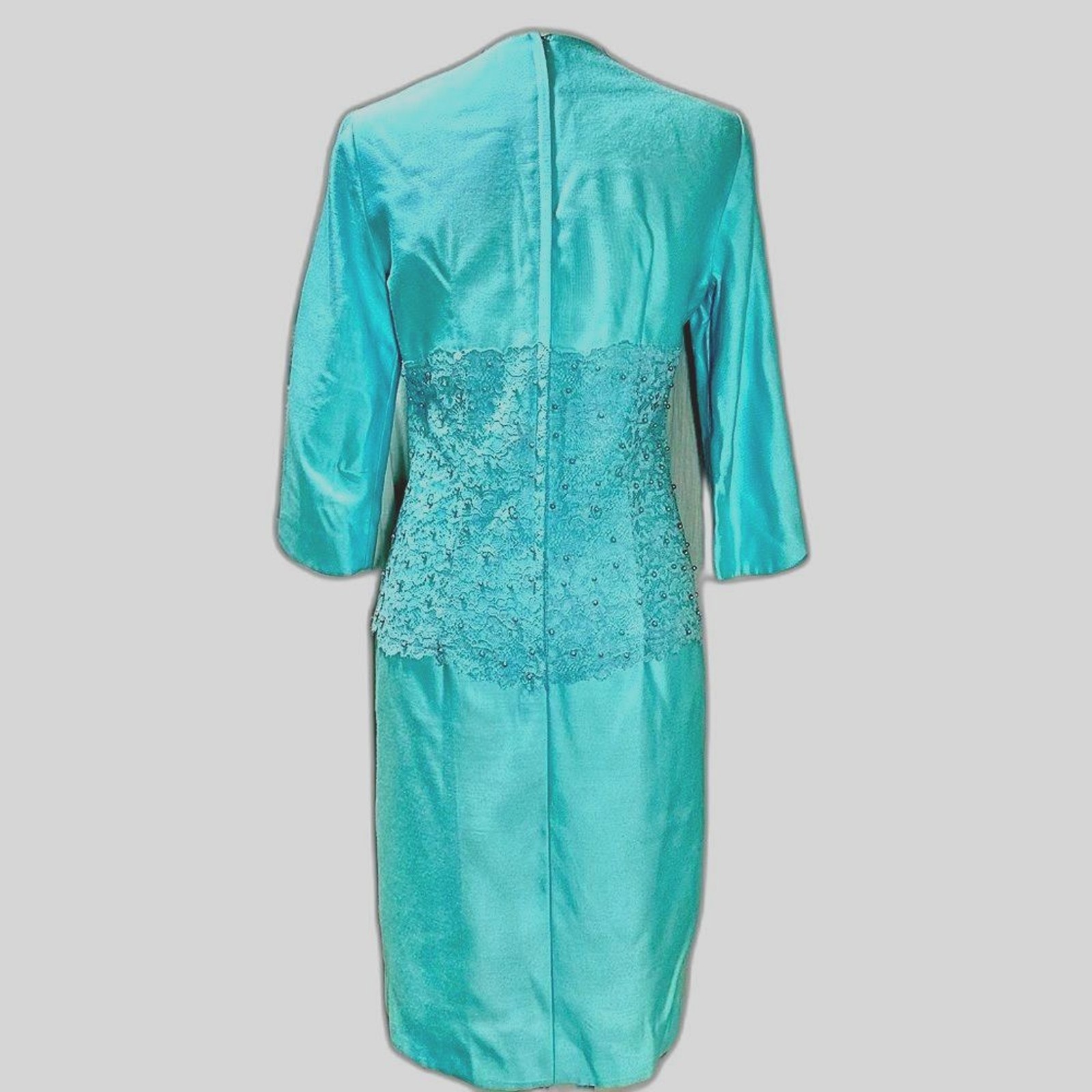 Vtg 1960s Alfred Werber High End Designer Cocktail Dress Beaded Lace Wiggle M